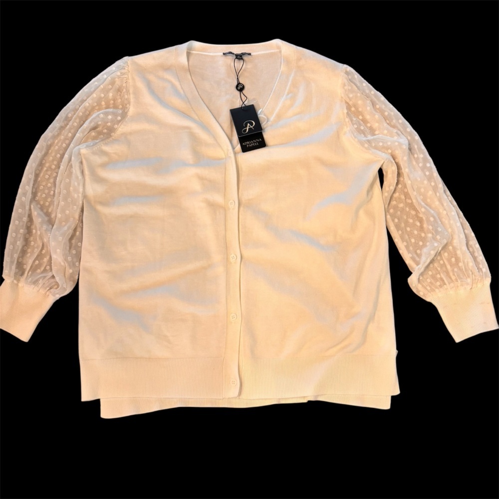 NWT Adrianna Papell White Clip Dot V-NeckCardigan,Medium,Feminine Girly Romantic - Picture 4 of 15